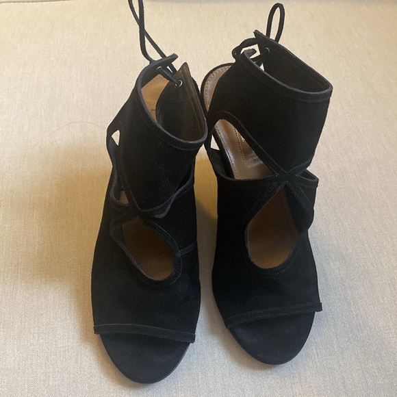 Aquazzura Black Sexy Thing Suede Wedge Shoes Sz. 36.5 US 6.5 pristine condition - Picture 5 of 16